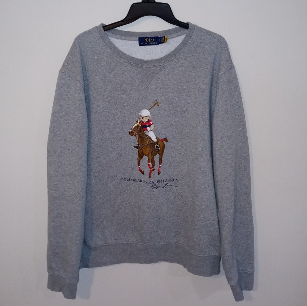 Men's Polo Ralph Lauren Gray Crewneck Sweater with Polo Graphic